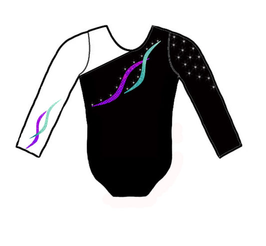 Purple Mint Crystals Long Sleeve Competition Leotard Scrunchie Gymnastics Dance extremepromotionsllc