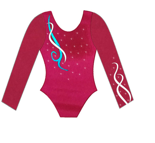 Red Pink Aqua Long Sleeve Competition Leotard crystals Gymnastics Dance extremepromotionsllc